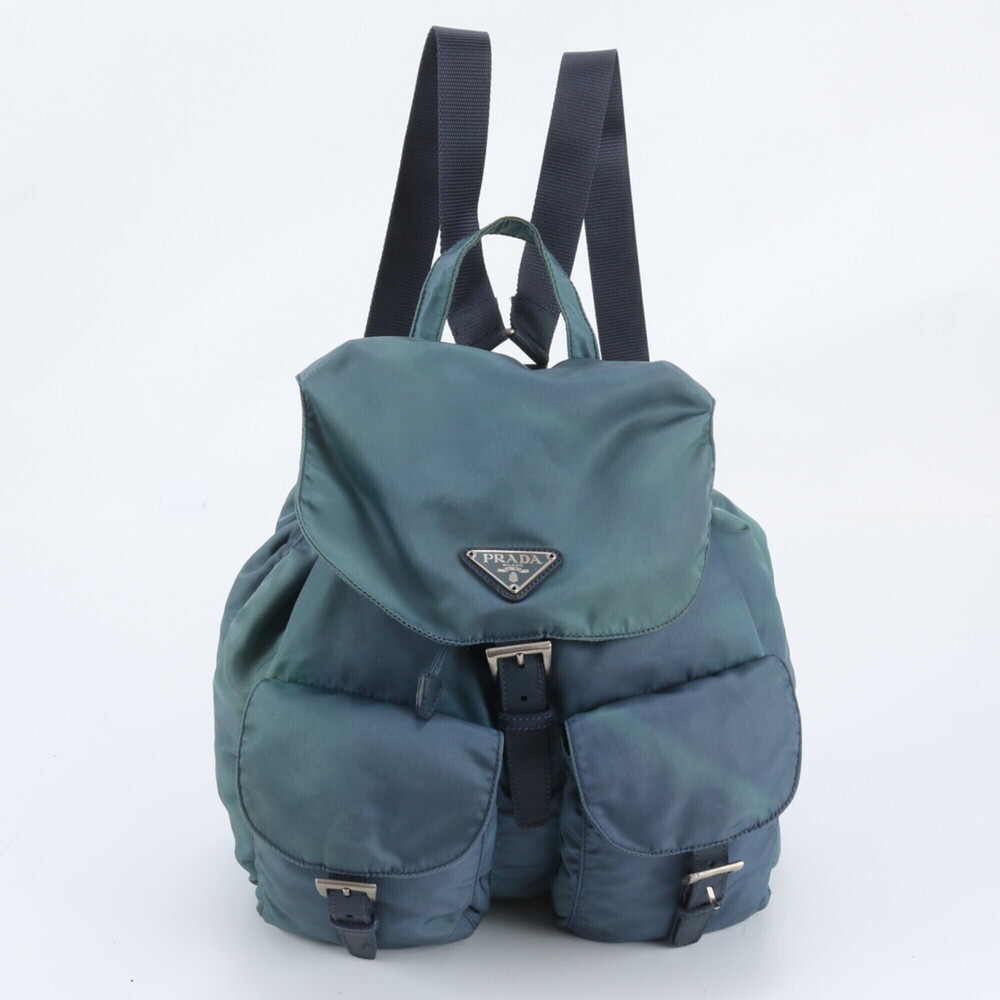 Prada Tessuto Nylon Triangle Logo Leather Backpack Shoulder Bag for Women